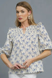 Umgee Ruffled Bow Print Notched Blouse  Style Ratio