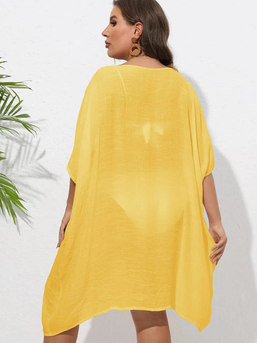 Crochet Trim V-Neck Beach Cover Up  Style Ratio