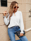 Pleated Notched Neck Flounce Sleeve Blouse  Style Ratio