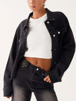 Button Down Cropped Oversized Denim Jacket  Style Ratio