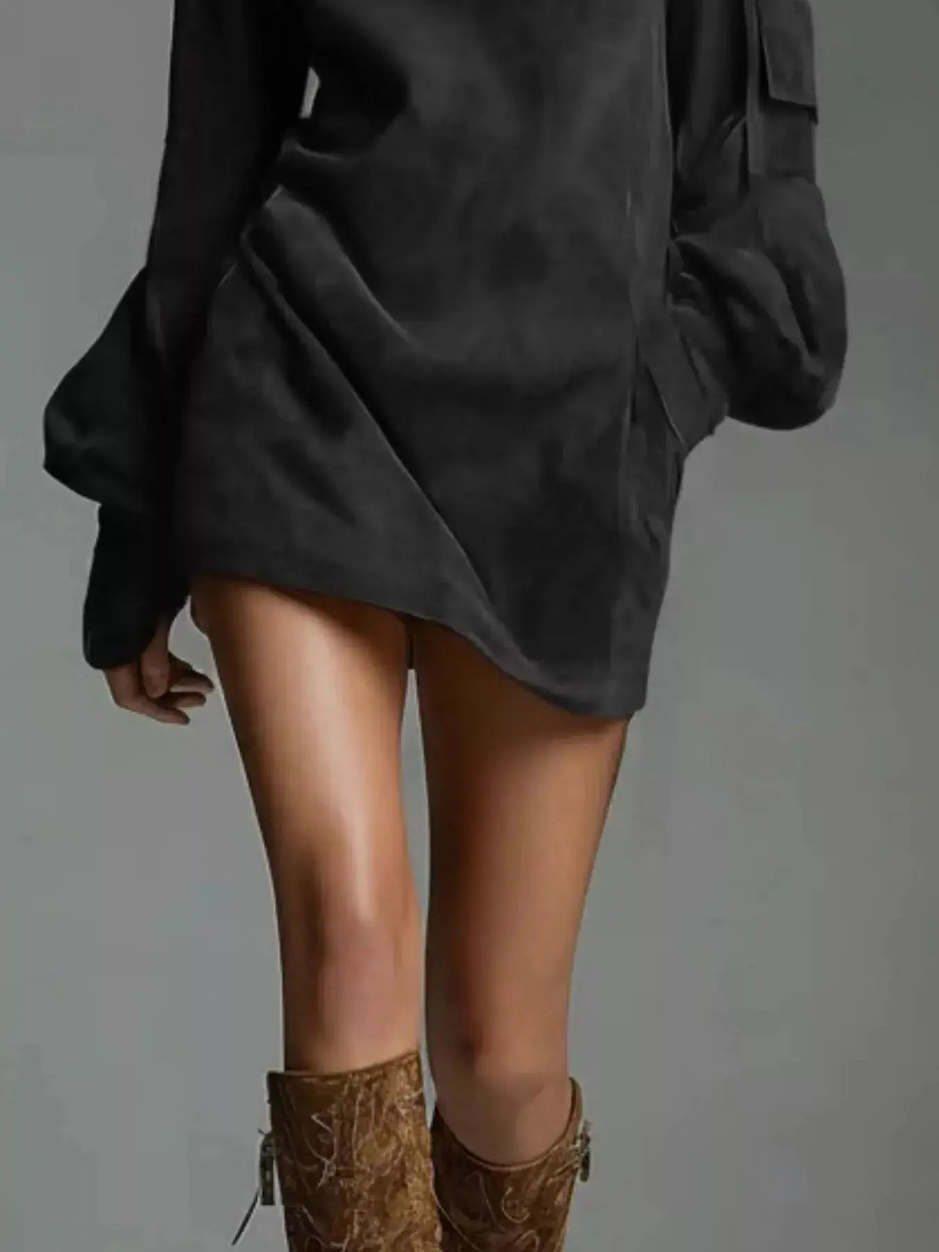 Full Size Suede Turtleneck Lantern Sleeve Mini Dress  Style Ratio