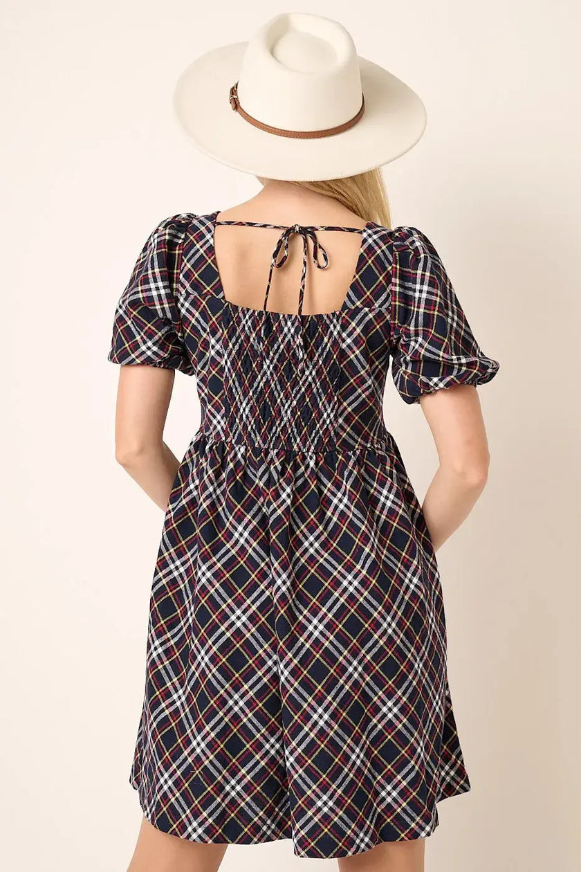 Mittoshop Checkered Print Puff Sleeve Babydoll Mini Dress  Style Ratio