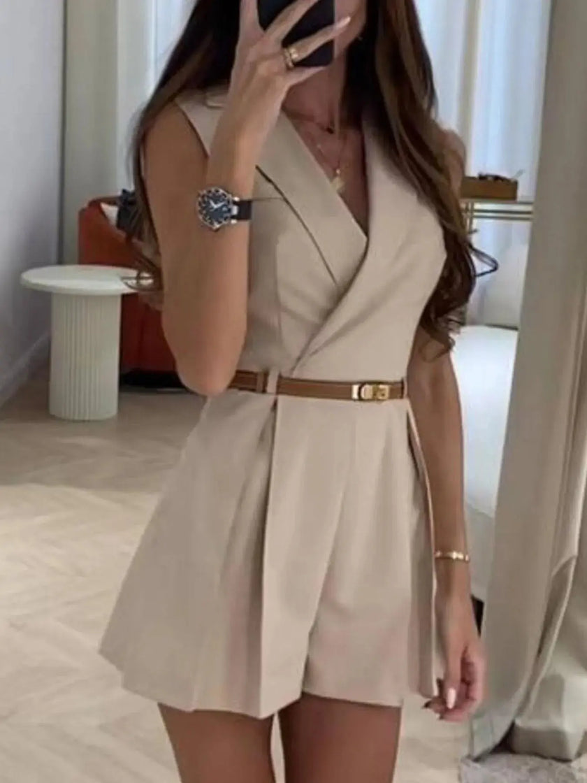 Solid Sleeveless Surplice Romper  Style Ratio