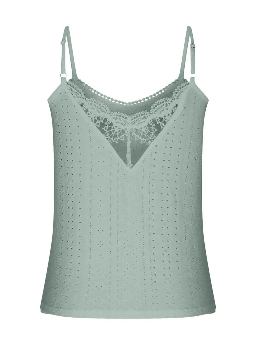 Eyelet Lace Detail V-Neck Cami  Style Ratio
