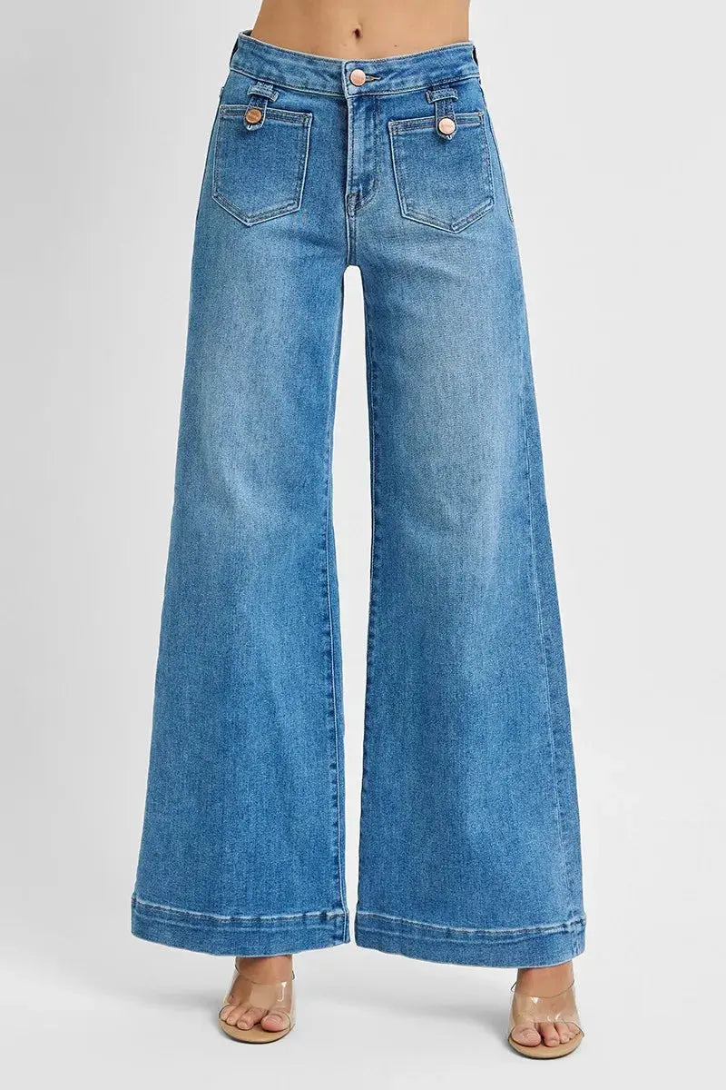 RISEN Mid Rise Wide Front Patch Pocket Jeans  Style Ratio