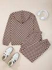 Checkered Drawstring Hoodie and Pants Set  Style Ratio