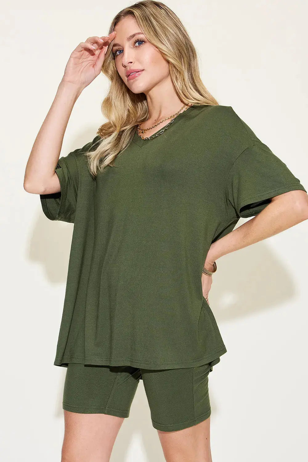 Basic Bae Full Size V-Neck Drop Shoulder Shirt and Shorts Loungewear  Style Ratio