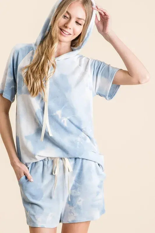 BiBi Tie Dye French Terry Hoodie Top and Shorts Set  Style Ratio