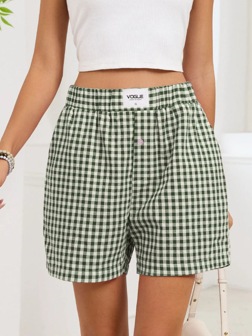 Gingham Elastic Waist Casual Shorts  Style Ratio
