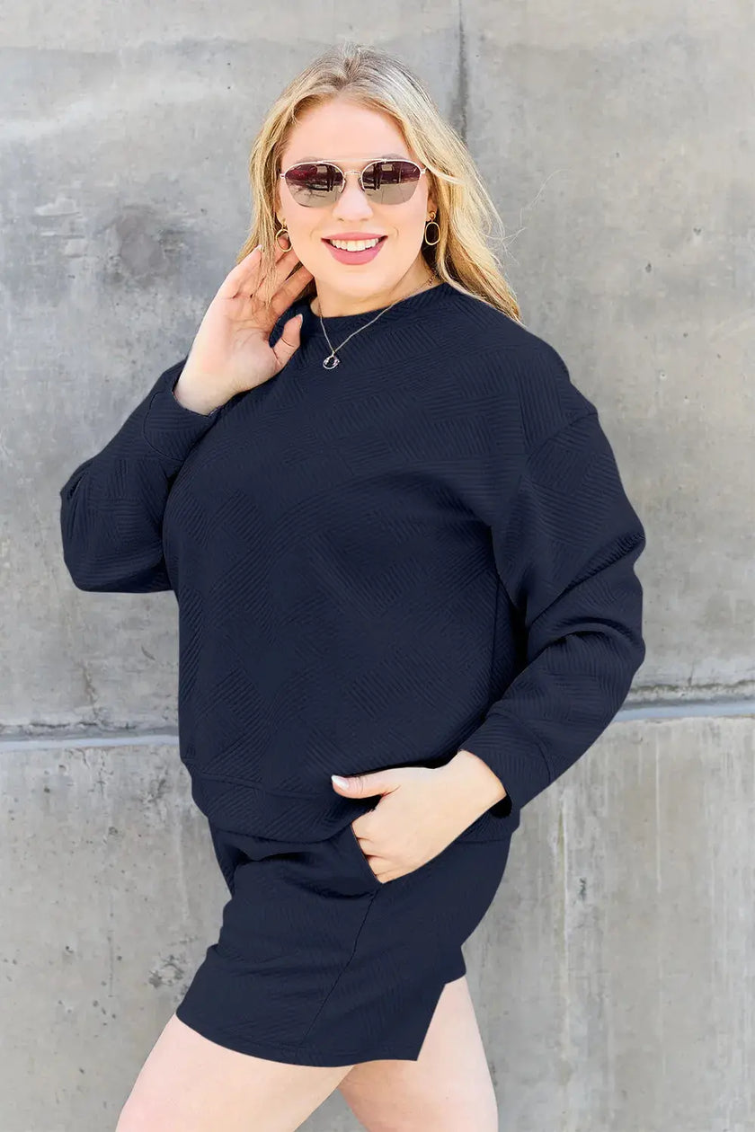 Double Take Full Size Texture Long Sleeve Top and Drawstring Shorts Set  Style Ratio