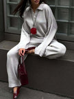 Polo Collar Top and Wide Leg Pants Knit Set  Style Ratio