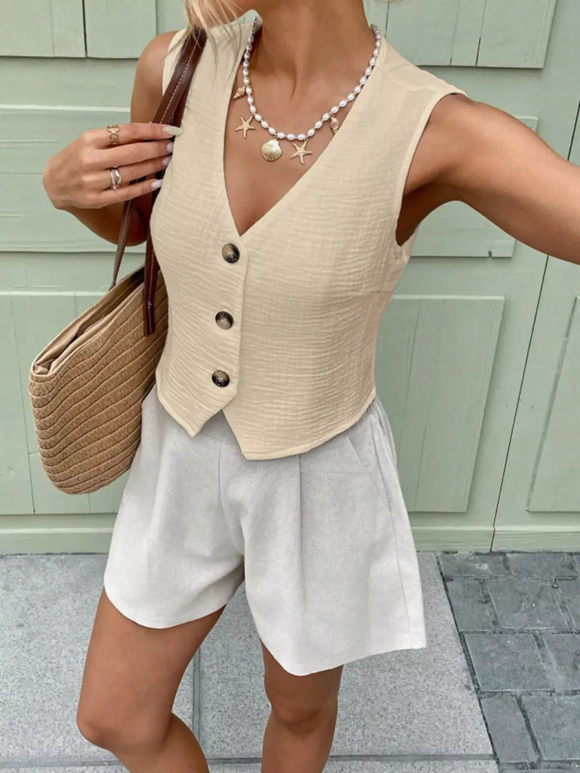 Textured Button-Front Vest  Style Ratio
