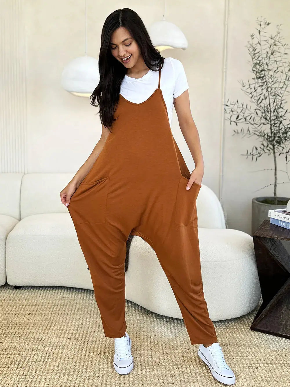 Double Take Full Size Sleeveless V-Neck Pocketed Jumpsuit  Style Ratio