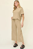 Double Take Texture Round Neck Short Sleeve Shirt and Wide Leg Pants  Style Ratio