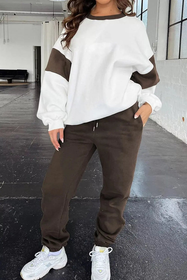 Drop Shoulder Loose Sweatshirt and Joggers Active Set  Style Ratio