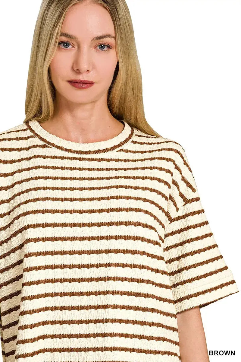 Zenana Striped Short Sleeve Tee & Shorts Set  Style Ratio