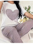 Heart Ribbed Knit Top and Pants Lounge Set  Style Ratio