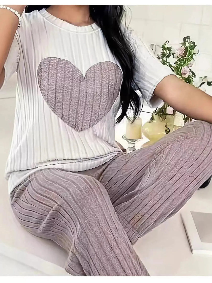 Heart Ribbed Knit Top and Pants Lounge Set  Style Ratio