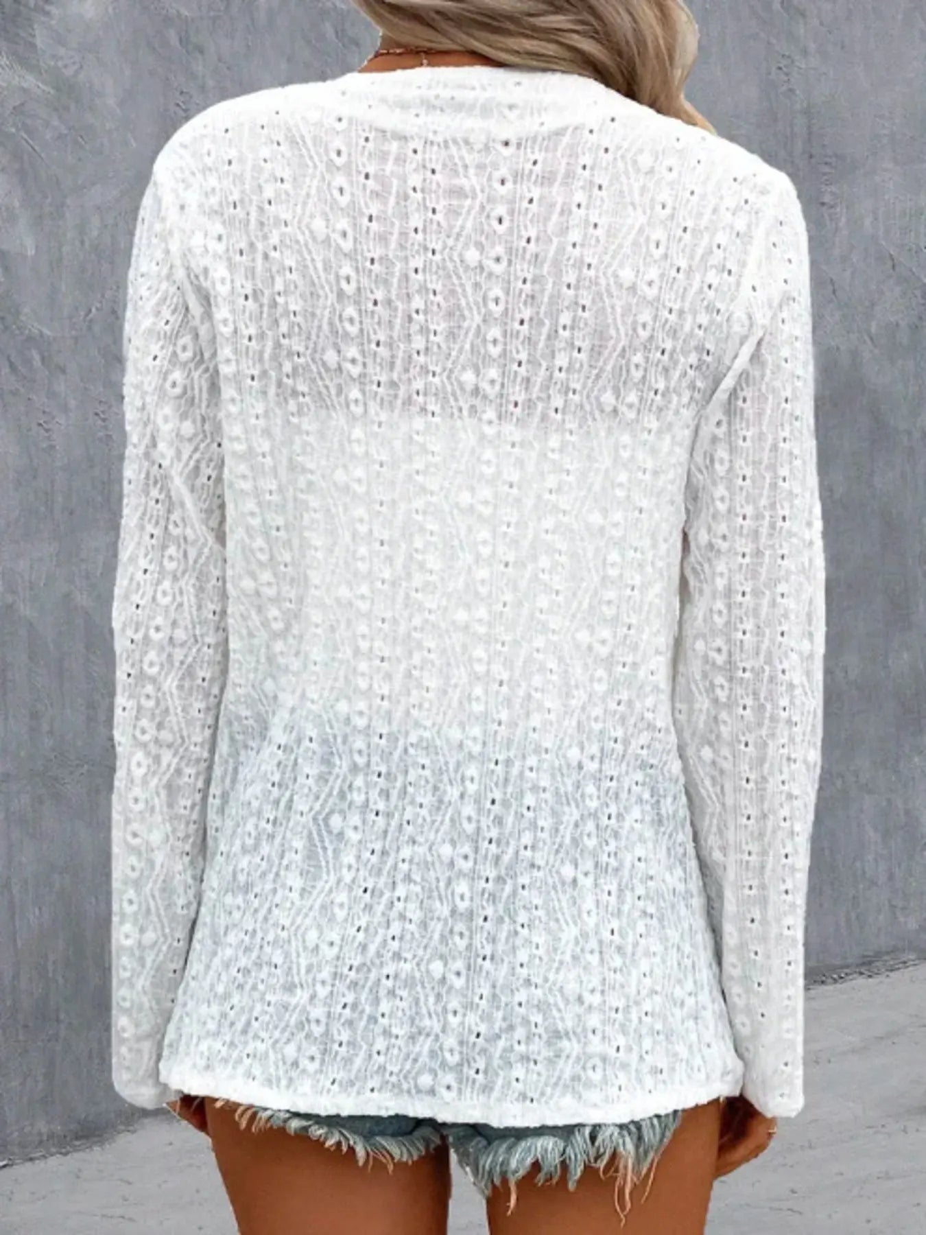 Eyelet Embroidered Open Front Cardigan  Style Ratio