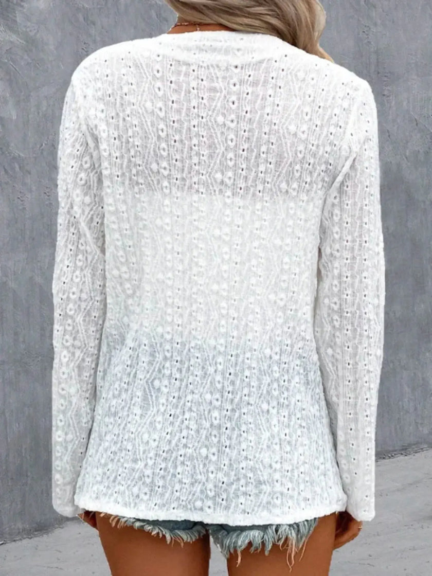 Eyelet Embroidered Open Front Cardigan  Style Ratio