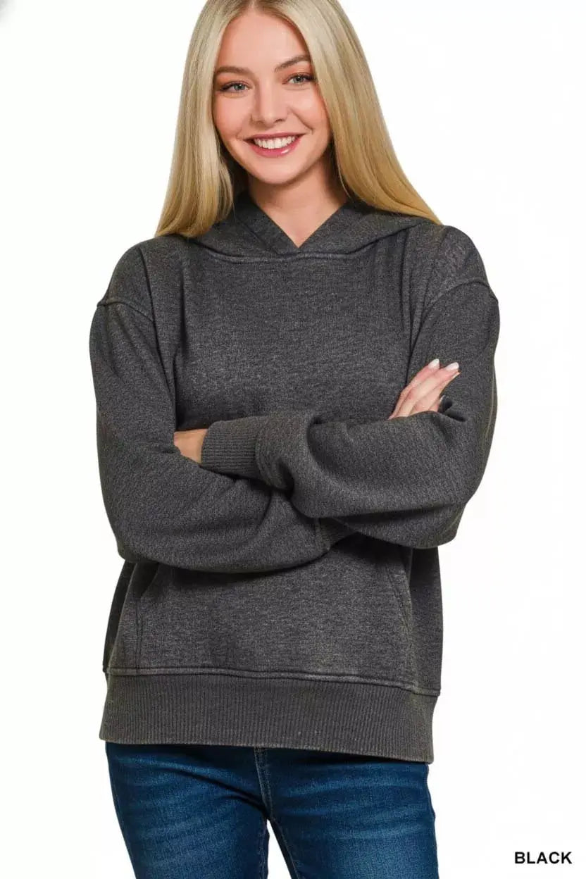 Zenana Fleece Acid Wash Kangaroo Pocket Hoodie  Style Ratio