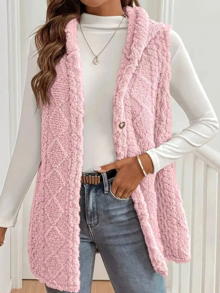 Button-Down Sherpa Hooded Vest Coat  Style Ratio