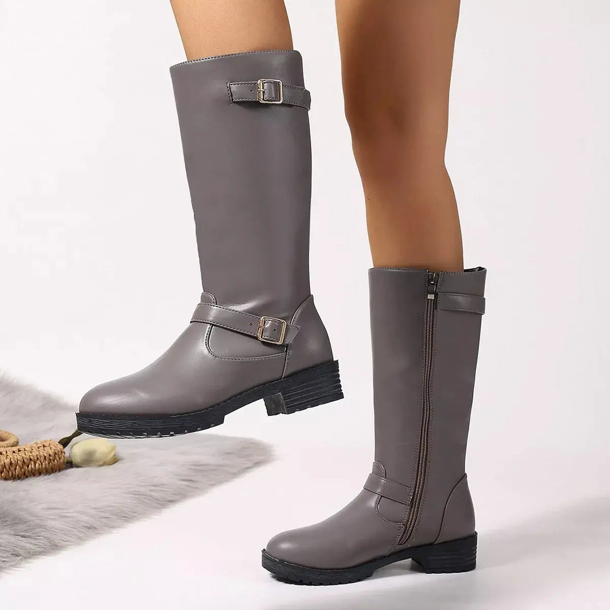 Round Toe Block Heels Boots  Style Ratio
