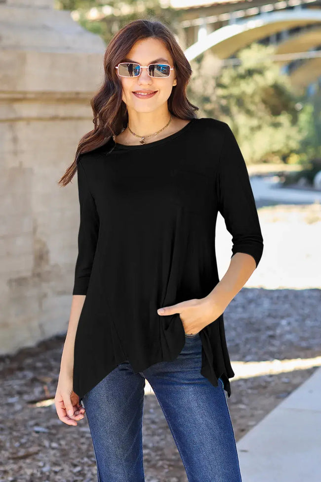 Basic Bae Full Size Round Neck Pocketed Long Sleeve Shirt  Style Ratio
