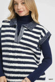 Umgee Cable Knit Collared Striped Vest  Style Ratio