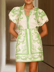 Printed Puff Sleeve Top and Skirt Set  Style Ratio