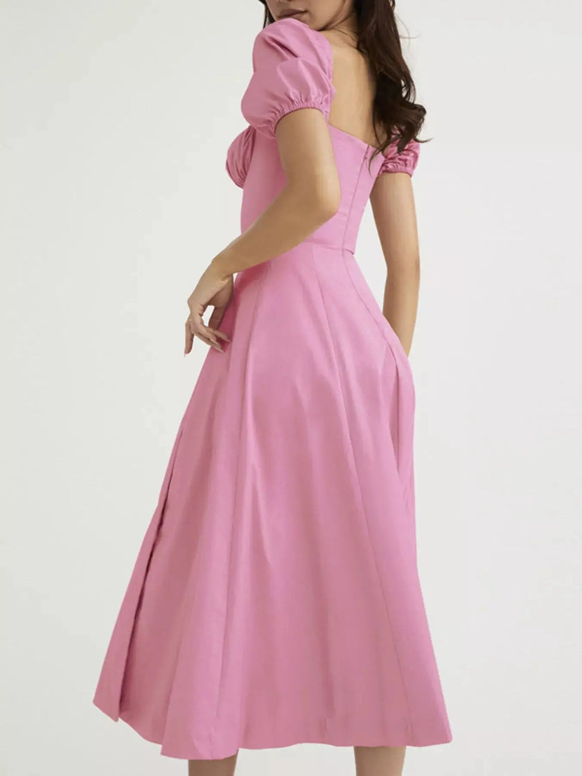 Puff Sleeve Tie Front Slit Midi Dress  Style Ratio