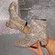 Sequin Round Toe Block Heels Boots  Style Ratio
