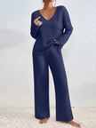 Ribbed V-Neck Top and Pants Loungewear  Style Ratio