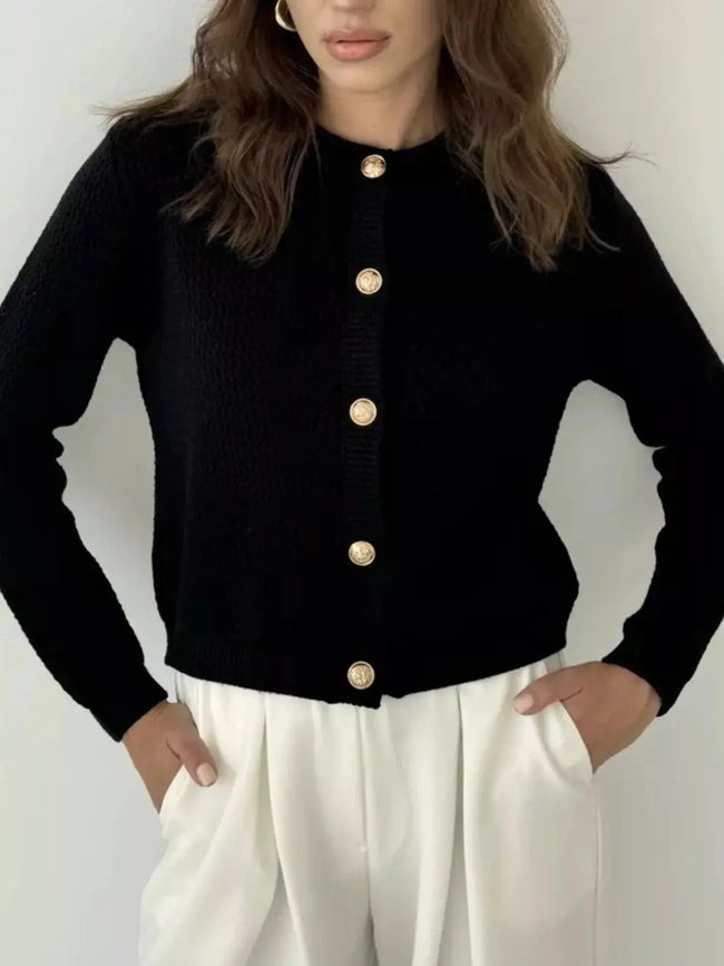 Button Up Texture Knit Cardigan  Style Ratio
