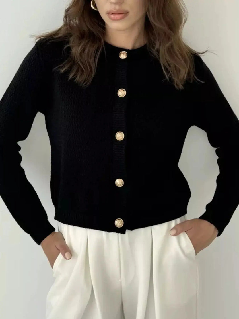 Button Up Texture Knit Cardigan  Style Ratio