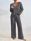 Ribbed V-Neck Top and Pants Loungewear  Style Ratio