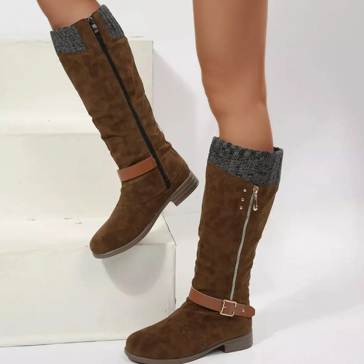 Round Toe Block Heels Boots  Style Ratio