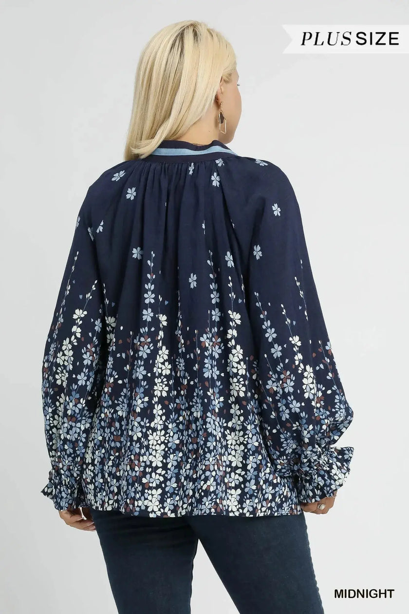 Umgee Full Size Floral Vine Print Blouse with Balloon Sleeves  Style Ratio
