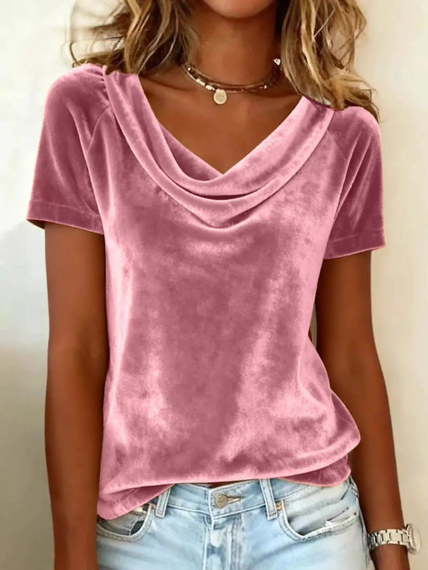 Full Size Cowl Neck Short Sleeve Top  Style Ratio