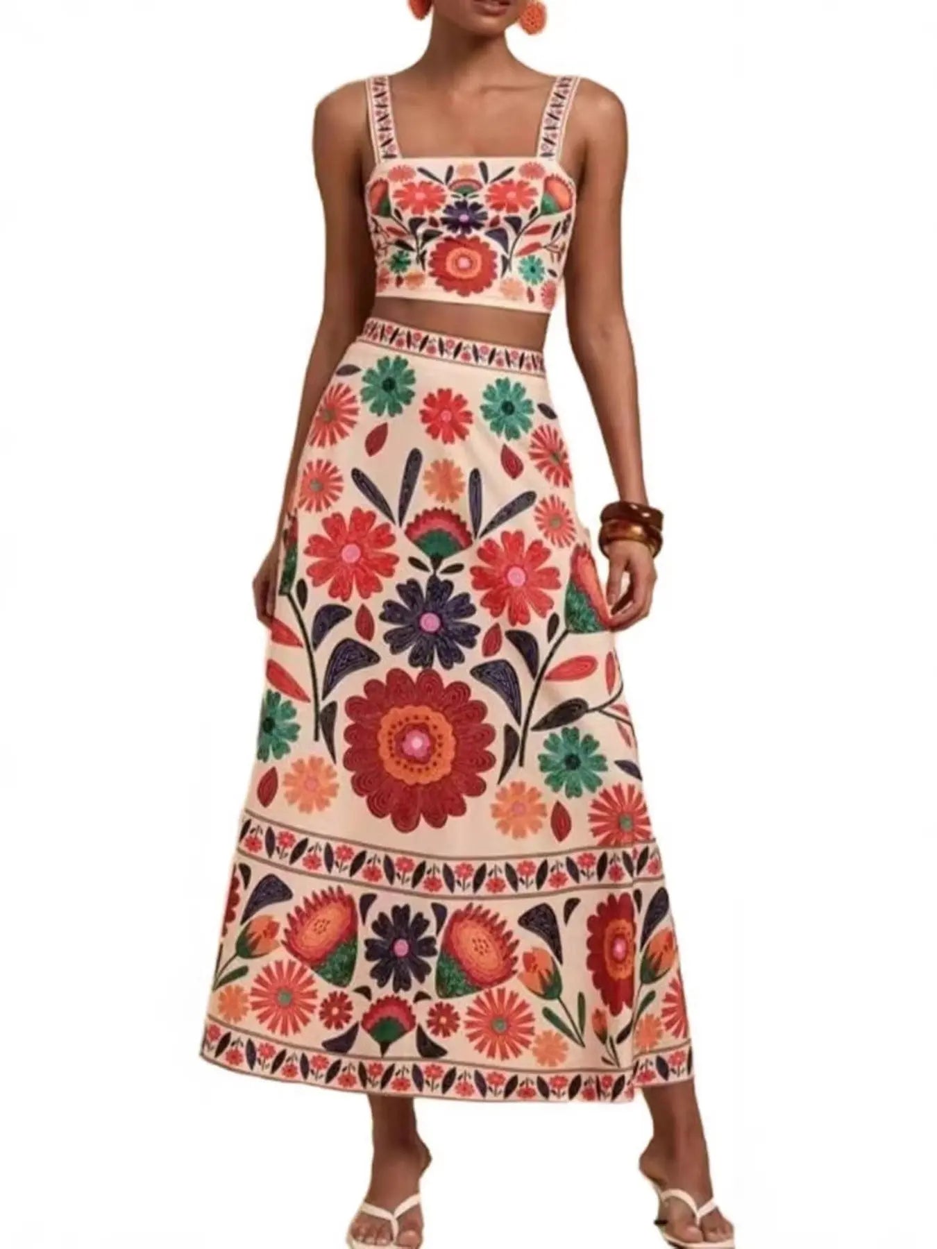Floral Print Crop Top and Skirt Set  Style Ratio