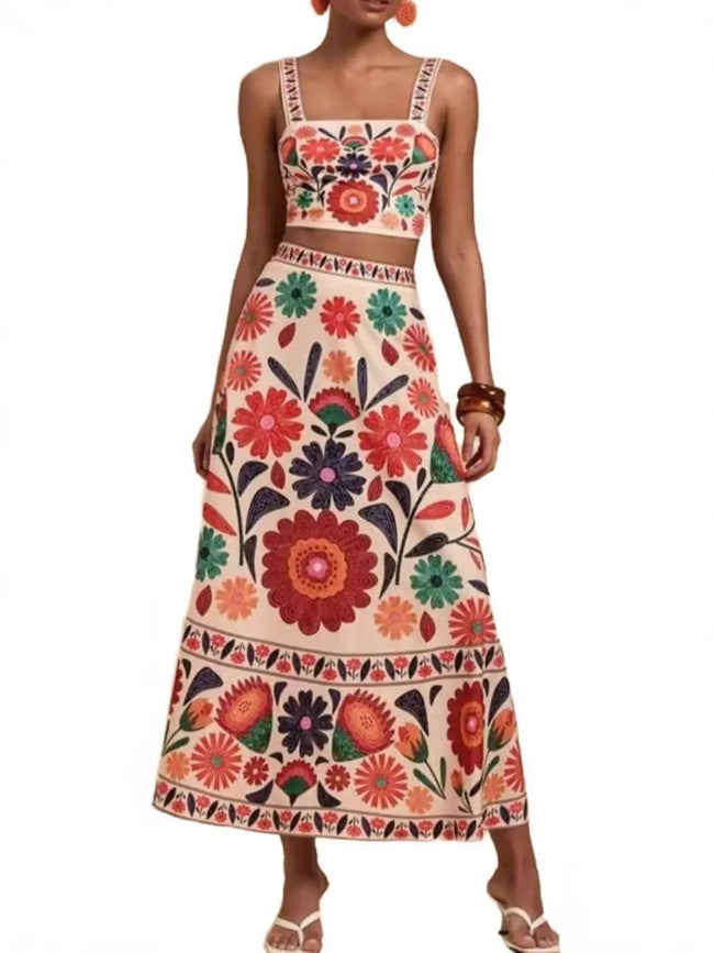 Floral Print Crop Top and Skirt Set  Style Ratio