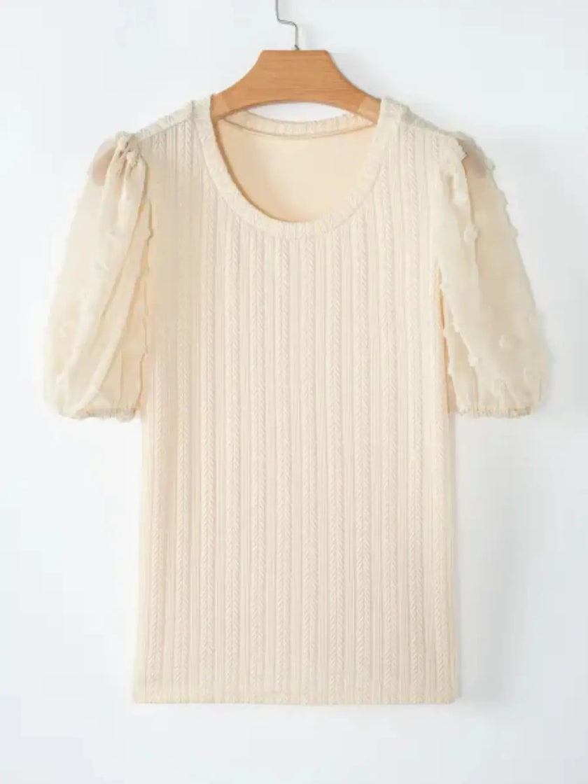 Textured Knit Round Neck Blouse  Style Ratio