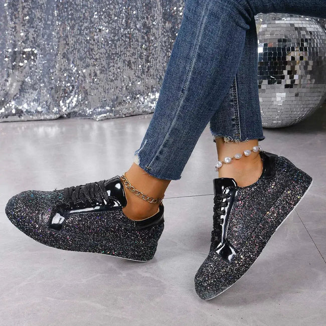 Sequin Lace Up Sneakers  Style Ratio