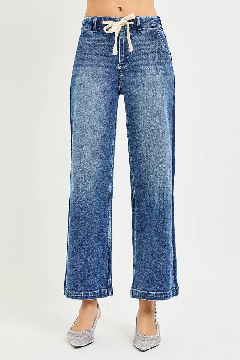 RISEN Elastic Band High Rise Cropped Wide Jeans  Style Ratio