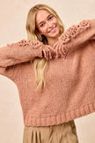 BiBi Chunky Knit Sweater with Flower Detail Sleeves  Style Ratio