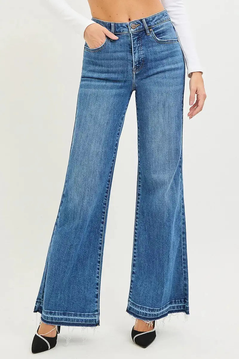 RISEN High Rise Wide Leg Jeans With Released Hem  Style Ratio