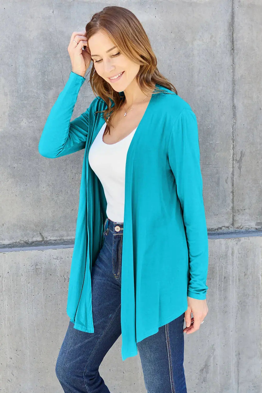 Basic Bae Full Size Open Front Long Sleeve Cardigan  Style Ratio