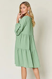 Double Take Full Size V-Neck Balloon Sleeve Tiered Dress with Pockets  Style Ratio