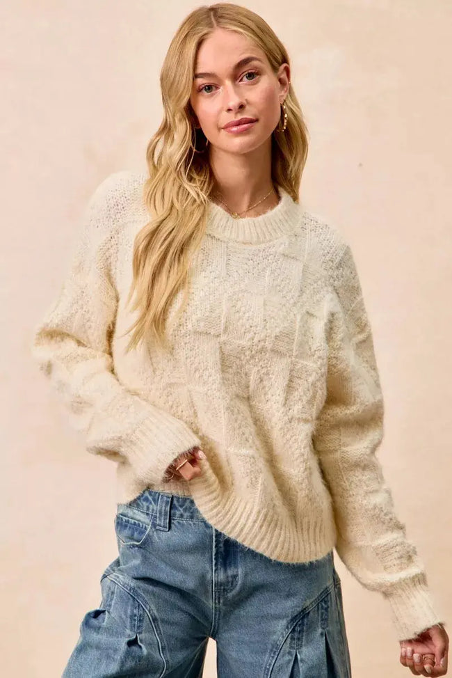 BiBi Checker Board Drop Shoulder Sweater  Style Ratio
