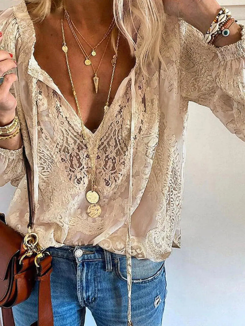 Lace Tie-Neck Blouse  Style Ratio